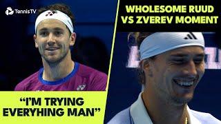 Casper Ruud Hilarious Reaction To Losing Amazing Point vs Zverev 😂  Nitto ATP Finals 2024 [upl. by Elatsyrk138]