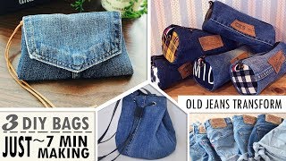 3 MOST FASTEST DESIGN DIY PURSE BAG FROM OLD JEANS  Sweet Pouch You Can Easy Do [upl. by Xever]