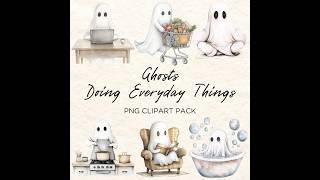 Ghosts Doing Everyday Things Clipart  Spooky and Funny Ghost Images  Halloween Illustrations [upl. by Alathia852]