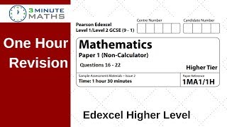 Edexcel GCSE Higher Maths Non Calc Questions 16 to 22 One hour revision [upl. by Oiramad848]