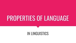 The Properties of Language in Linguistics in Tamil [upl. by Corrine]