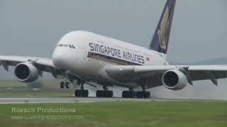 Singapore Airlines Airbus A380 Thrilling Crosswind Landing at Zurich Airport [upl. by Oigaib]