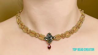 How to make beaded necklace Bicone Teardrop and Seed Beads [upl. by Norvun]