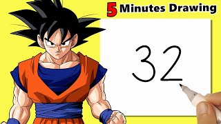 Goku Drawing from Dragon ball With Number 32 Easy for Beginners [upl. by Eedebez]