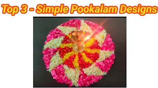 Top 3 simple onam pookalam designs with flowers  Onam Pookalam Designs [upl. by Annekcm870]