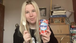 ASMR Yoghurt Eating Mukbang Mouth Sounds Plastic Spoon Tapping  Whispered [upl. by Godspeed]