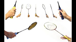 How to Hold a Badminton Racket  Hindi  Badminton Tips  Forehand Backhand Panhandle or Bevel Grip [upl. by Kidd]