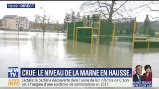 Crue de la Marne un niveau record attendu à la FertésousJouarre [upl. by Helban]