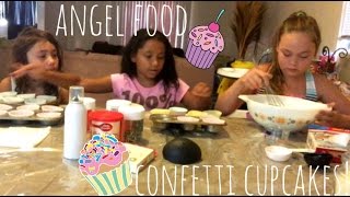 KIDS KITCHEN  MAKING ANGEL FOOD CONFETTI CUPCAKES [upl. by Yuh]