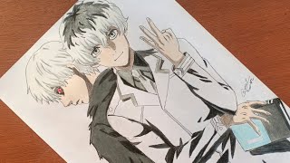 Speed drawing of Haise sasaki amp Kaneki kenTokyo ghoul [upl. by Eecal]