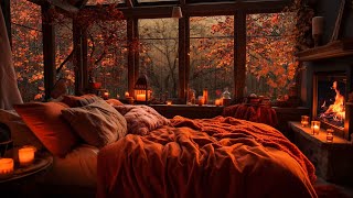 Relax in a Cozy Bedroom with Soft Autumn Rain and Fireplace Comfort [upl. by Neeoma]