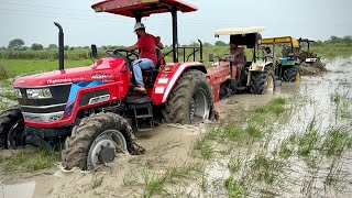 3 Tractors Pulling New Holland 3630 Stuck in Mud Swaraj 855 Fe John Deere Mahindra Arjun NOVO 605 [upl. by Champaigne]