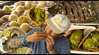 ROSARITO MX FOOD TOUR EYEBALL TACOS MOJARRA ARRACHERA OYSTERS BAJA CALIFORNIA POPOTLA [upl. by Onirefez]