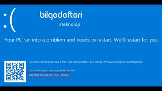 Windows inaccessible Boot Device Hatası Çözümü [upl. by Lonier732]