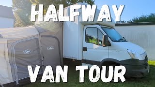 WALKTHROUGH VAN TOUR  Family Luton van conversion UK Halfway with 2 weeks to go [upl. by Llemhar]