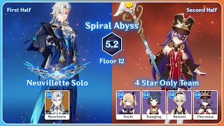 C3 Neuvillette SOLO amp C6 Chevreuse Overload 4 Star Only Team  NEW Spiral Abyss 52 Floor 12 [upl. by Enilegna]