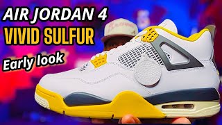 EARLY REVIEW OF THE AIR JORDAN 4 “ VIVID SULFUR “  3RD PARTY [upl. by Jerald781]