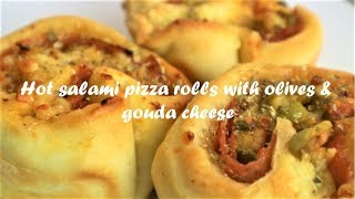 Hot salami pizza rolls with olives amp gouda cheese recipe [upl. by Eellah]