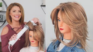 How To Blow Dry DIY Layered Haircut with Blowout Brush [upl. by Enyawal94]