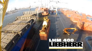 Liebherr LHM400 unloading Containership PanaMax Mobile harbour crane Port of Antwerp GoPro [upl. by Sucirdor216]