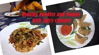 Homemade Wheat Noodles and Rava Momos with Spicy chutney Recipe Guilt free street food recipes [upl. by Caundra]