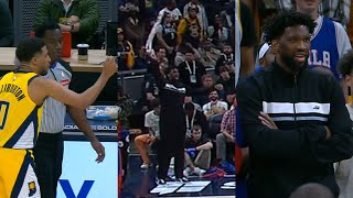 Joel Embiid gets tech for waving towel on bench while not even playing 😂 [upl. by Issor]