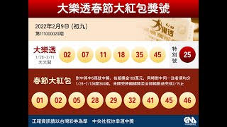 111年大樂透、春節大紅包開獎號碼（29初九） [upl. by Jarvis520]