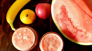 HOW TO MAKE THE BEST WATERMELON SMOOTHIE  WATERMELON BANANA APPLE LEMON JUICE [upl. by Adnov]