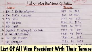 List Of All Vice President Of India  Tenure Of All Vice President Of India All Vice President List [upl. by Staten]