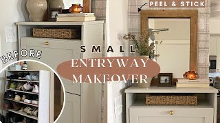 SMALL Entryway Makeover  IKEA Shoe Cabinet Upgrade  Peel amp Stick Wallpaper [upl. by Leima990]