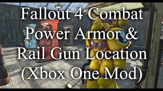 Fallout 4 Combat Power Armor amp Rail Gun Location Xbox One Mod [upl. by Darrin446]