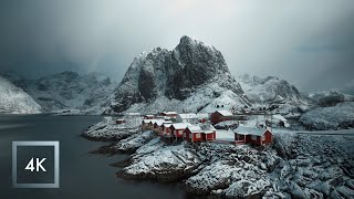 Snowfall in The Lofoten Islands Norway Nature Sounds for Sleep Hamnøy and Reine  4K [upl. by Nnylaehs]