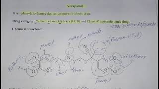 Verapamilcalcium channel blocker Class IV antiarrhythmic drugstructure iupac uses brand formu [upl. by Rrats854]