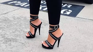 Ashley Tries Out Fabulicious SULTRY619 Strappy Black 6 Inch High Heel Shoes With Test Walking [upl. by Yromem]