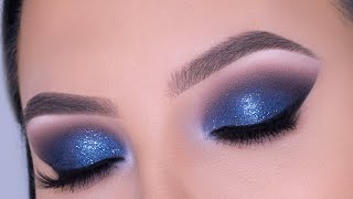 Navy Glitter Smokey Eyes Tutorial  Glam Makeup Tutorial [upl. by Kilroy364]