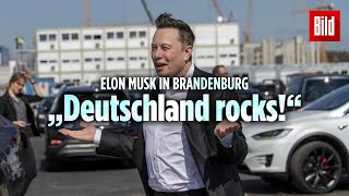 Elon Musk wirbt in Brandenburg um Mitarbeiter für Gigafactory „Deutschland rocks“ [upl. by Kcirdehs303]