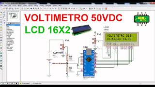 VOLTIMETRO DIGITAL 50VDC CON LCD 16X2 USANDO DIVISOR DE VOLTAJEARDUINO NANO [upl. by Domela863]