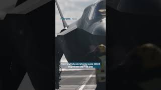 Lightning in a storm F35s launch from HMS Prince of Wales in rough seas [upl. by Htiffirg]