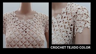 BLUSA CROCHET DE FLORESSUPER FACILTUTORIAL A CROCHETBLUSA HERMOSA A CROCHET [upl. by Binetta]