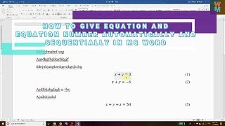 HOW TO GIVE EQUATION AND EQUATION NUMBER AUTOMATICALLY AND SEQUENTIALLY IN MS WORD [upl. by Bathelda]