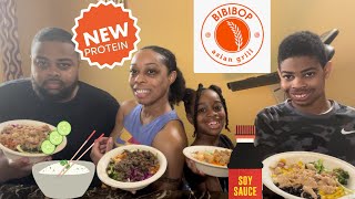 Family trying a new protein at bibibop Asian grill foodvlog asianfood foodlover mukbang [upl. by Alolomo46]