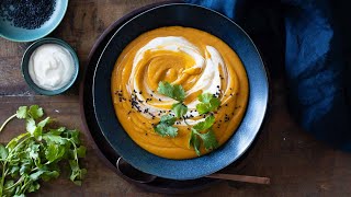 Red Lentil Sweet Potato Soup  Easy Healthy Dinner Recipe [upl. by Aramot]