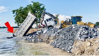 Amazing technique Skill Recovery Dump Truck Stuck in Deep water by Dozer Excavator amp Loader [upl. by Nivram]