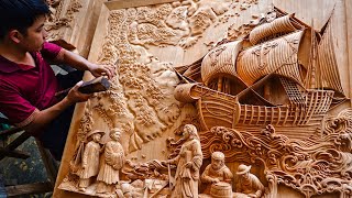 Hoi An Wood Carving  6 Months Carving a Huge Wall Art from a Piece of Wood [upl. by Raman]