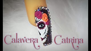 Uña de calavera pintada de catrina🕷🕸⚰🎃para día de muertos o halloween [upl. by Niad]