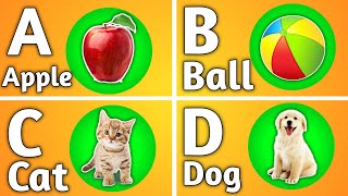 A For Apple🍎 B For Boll⚽ C For Cat🐈  A to Z Alphabets Words  Nursery Rhyme  ABC Songs Trend Study [upl. by Ylrebmik]