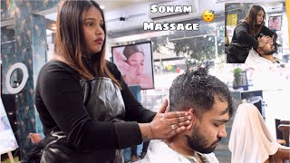 Relaxing ASMR Head Massage By The Beautiful Indian Lady Barber  Sonam  Hands amp Neck 🥱 [upl. by Shaner]