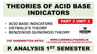 Theories Of Acid Base Indicators  Ostwalds Theory  Quinonoid Theory  Pharmaceutical Analysis [upl. by Kathlene573]