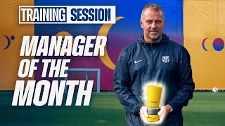 HANSI FLICK RECEIVES COACH OF THE MONTH AWARD for OCTOBER  FC Barcelona Training 🔵🔴 [upl. by Eimarej835]