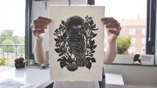 Linocut carving and printing  short film by Maarit Hänninen [upl. by Anderea]